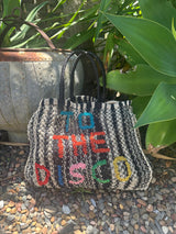 To The Disco Bag - Black/Natural Stripe Multi letters