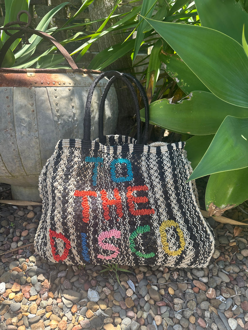 To The Disco Bag - Black/Natural Stripe Multi letters