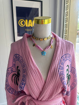 Bohemian pink bandana scarf and colorful beaded necklaces: Pink bandana - Cie Cie + Co
