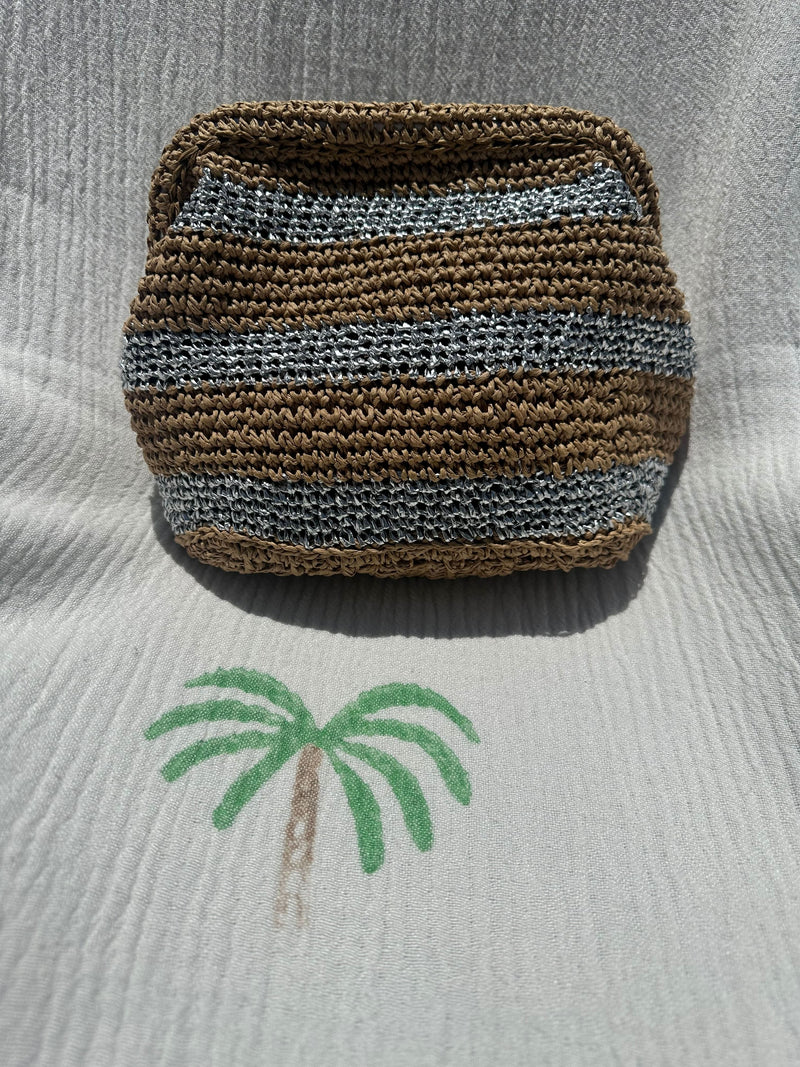 CIE CIE HANDWOVEN CLUTCH - TAN/SILVER WITH STRAP