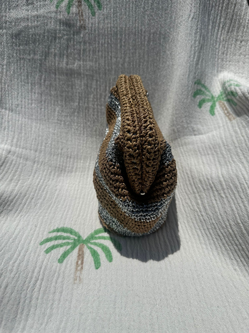 CIE CIE HANDWOVEN CLUTCH - TAN/SILVER WITH STRAP
