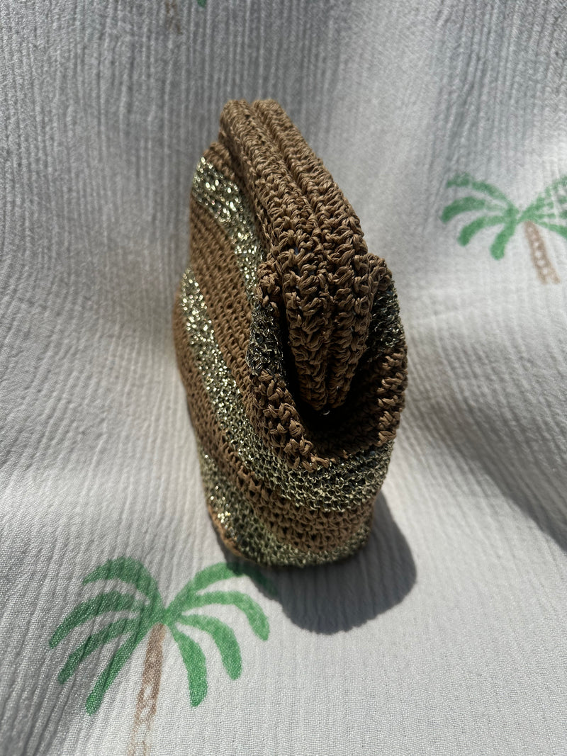 CIE CIE HANDWOVEN CLUTCH - TAN/GOLD WITH STRAP
