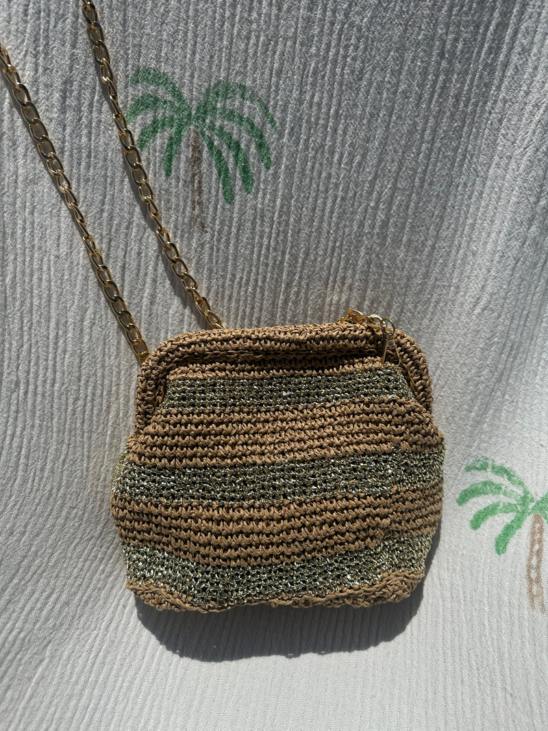 CIE CIE HANDWOVEN CLUTCH - TAN/GOLD WITH STRAP