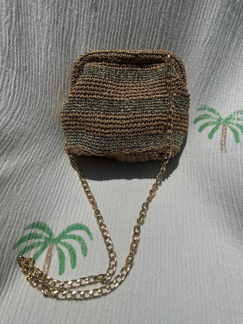 CIE CIE HANDWOVEN CLUTCH - TAN/GOLD WITH STRAP