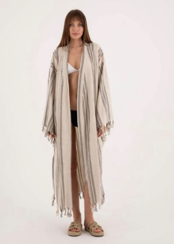 Striped Tassel Linen/Cotton Robe - Pre order start October delivery