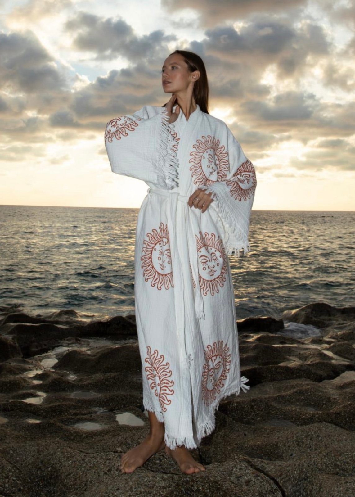 White Sundial Cotton Robe