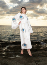 White/Blue Evil Eye Cotton Robe - Pre order start October delivery