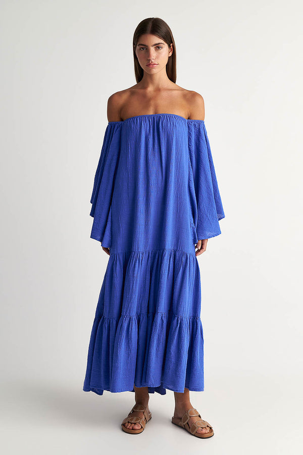 ZAKAR MAXI OFF THE SHOULDER DRESS - GREEK BLUE