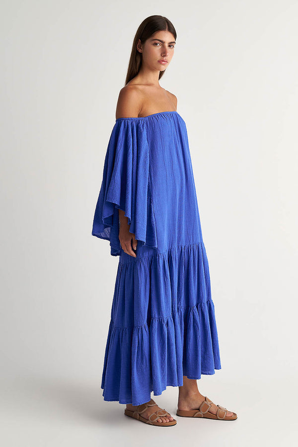 ZAKAR MAXI OFF THE SHOULDER DRESS - GREEK BLUE