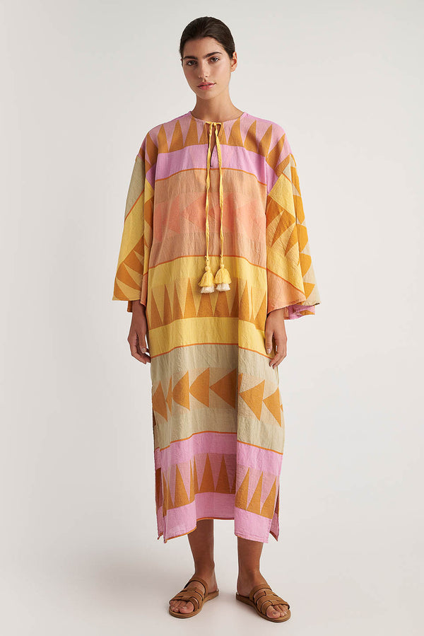 ZAKAR KAFTAN DRESS - PINK AND YELLOW PRINT