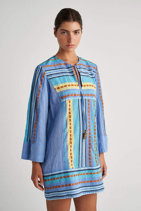 ZAKAR TUNIC DRESS - GREEK BLUE PRINT