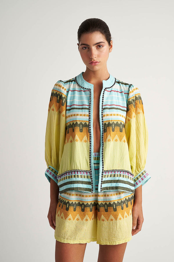 ZAKAR JACKET - AQUA AND LEMON PRINT