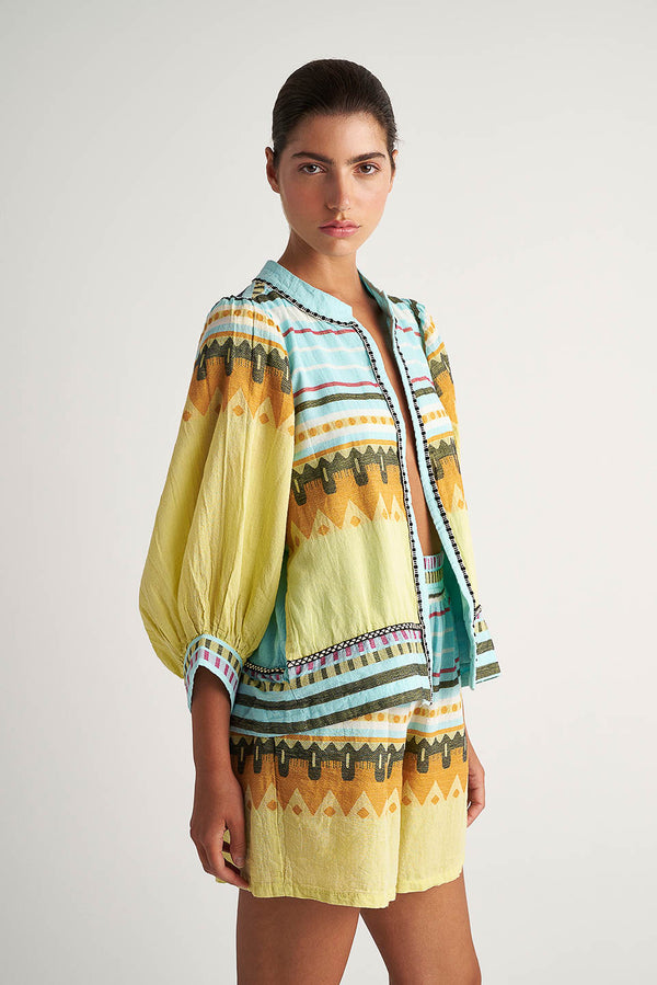 ZAKAR JACKET - AQUA AND LEMON PRINT