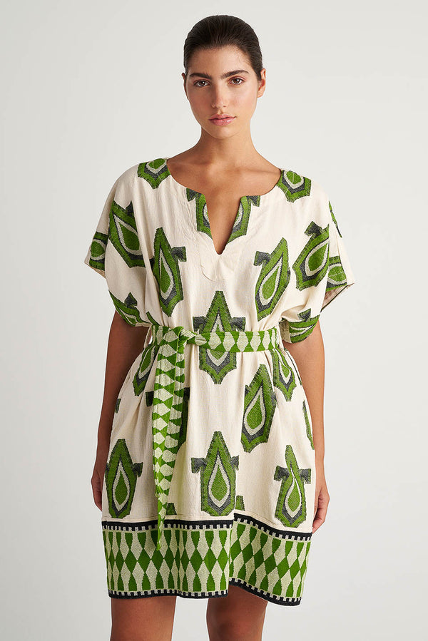 ZAKAR TUNIC DRESS - GREEN AND BLACK PRINT