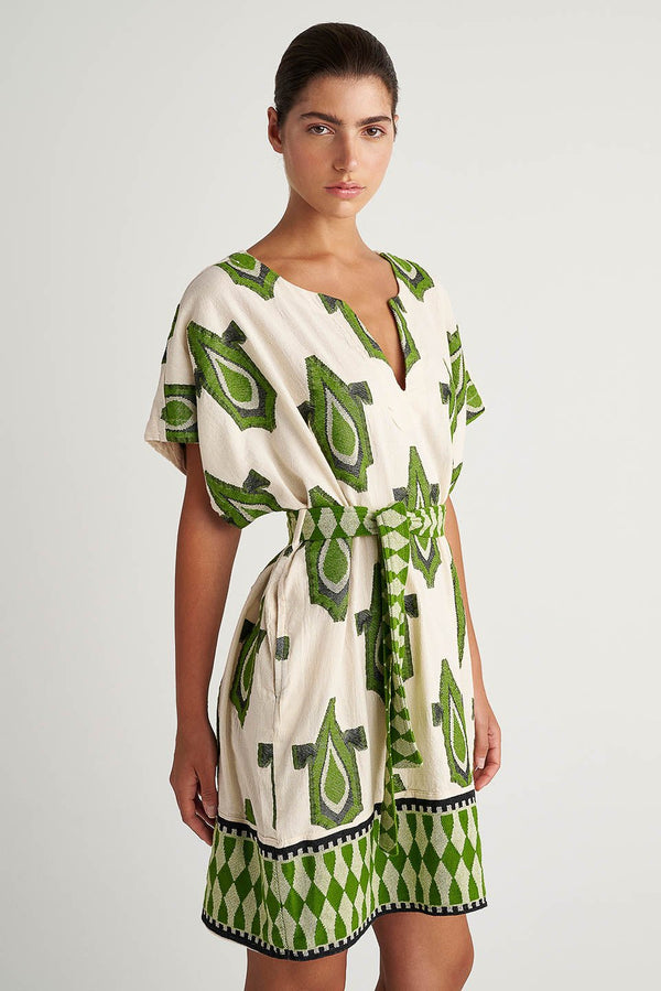 ZAKAR TUNIC DRESS - GREEN AND BLACK PRINT