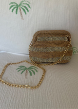 CIE CIE HANDWOVEN CLUTCH - TAN/GOLD WITH STRAP
