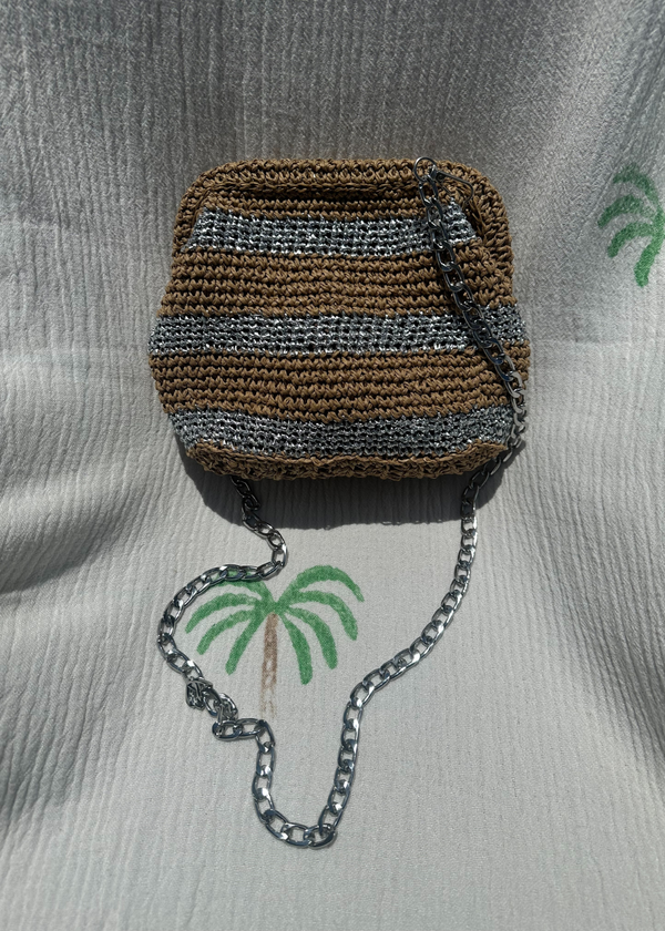 CIE CIE HANDWOVEN CLUTCH - TAN/SILVER WITH STRAP