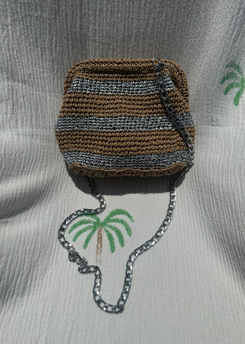 CIE CIE HANDWOVEN CLUTCH - TAN/SILVER WITH STRAP