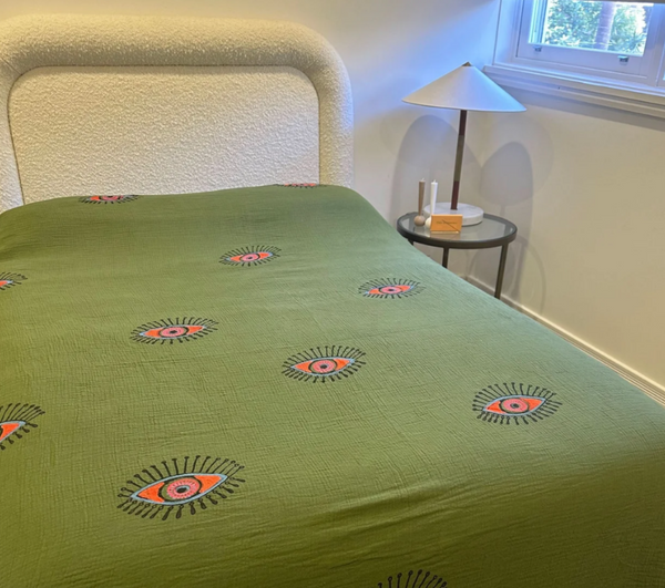 Khaki Organic Cotton Evil Eye Bed Throw