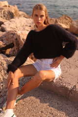 Crop Cardi Mohair Knit - Black