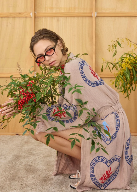 Tan Midi Robe Seahorse/Coral print - Just arrived! Only a few left! - Cie Cie + Co