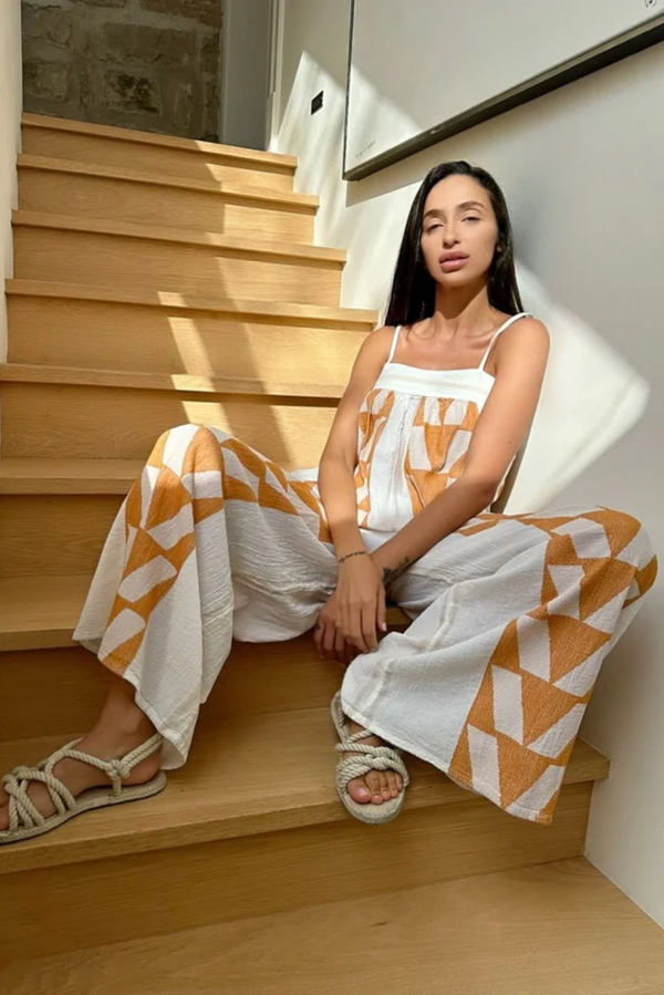 ZAKAR JUMPSUIT - KNOSSOS FABRIC - WHITE/TAN