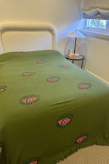 Khaki Organic Cotton Evil Eye Bed Throw