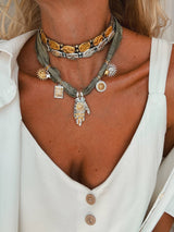 Hematite rock choker and jean scarf spiritual necklace : All gold metals choker - Cie Cie + Co