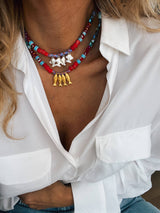 Fish beaded necklace in Greek islands colors: Gold - Cie Cie + Co