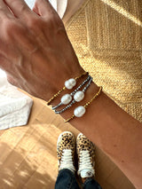 Hematite chic beaded bracelet with pearl detail - Silver - Cie Cie + Co