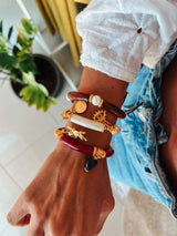 Colorful tartaruga and gold charm beaded bracelets: Brown - Cie Cie + Co