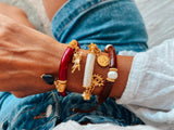 Colorful tartaruga and gold charm beaded bracelets: Brown - Cie Cie + Co