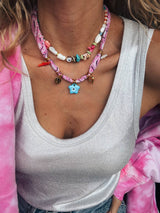Bohemian pink bandana scarf and colorful beaded necklaces: Pink bandana - Cie Cie + Co