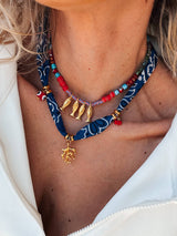 Fish beaded necklace in Greek islands colors: Gold - Cie Cie + Co