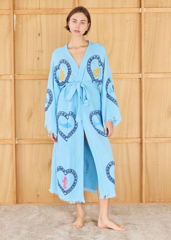 Azure Long Robe Sardine/Coral print -PRE ORDER start October delivery
