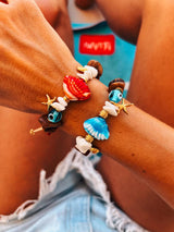 Scallop shell bracelets with wooden beads: Blue scallop