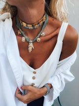 Hematite rock choker and jean scarf spiritual necklace : All gold metals choker - Cie Cie + Co