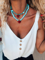 Semiprecious howlite turquoise beads necklace with red heart: Big heart - Cie Cie + Co