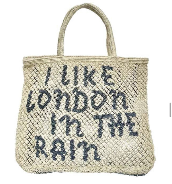 Large Jute Bag - I like London in the Rain- Natural, Pebble