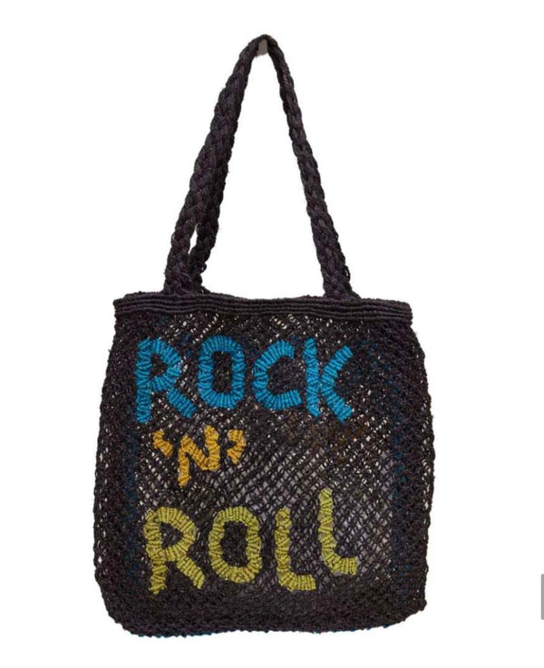 Large Jute Bag - Rock 'n Roll- Black, Cobalt, Fern