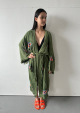 Khaki Cotton Green Evil Eye Robe