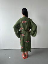 Khaki Cotton Green Evil Eye Robe