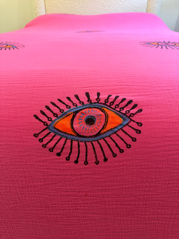 Pink Organic Cotton Evil Eye Bed Throw