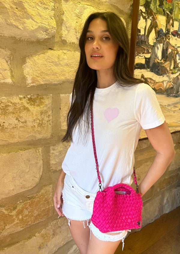 TINY MINI WOVEN TOTE - HOT PINK