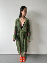 Khaki Cotton Green Evil Eye Robe