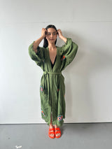 Khaki Cotton Green Evil Eye Robe