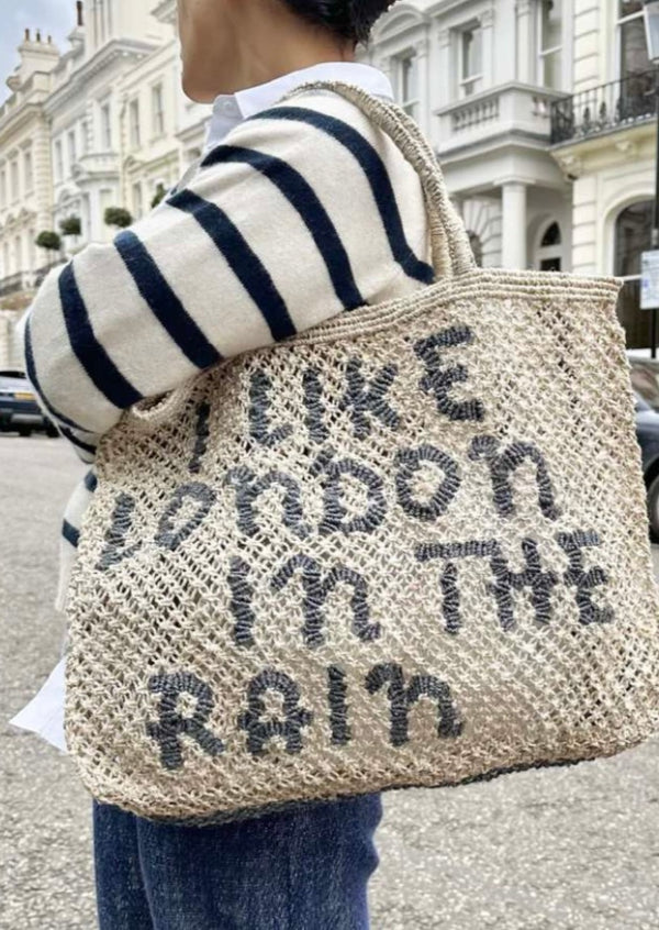 Large Jute Bag - I like London in the Rain- Natural, Pebble