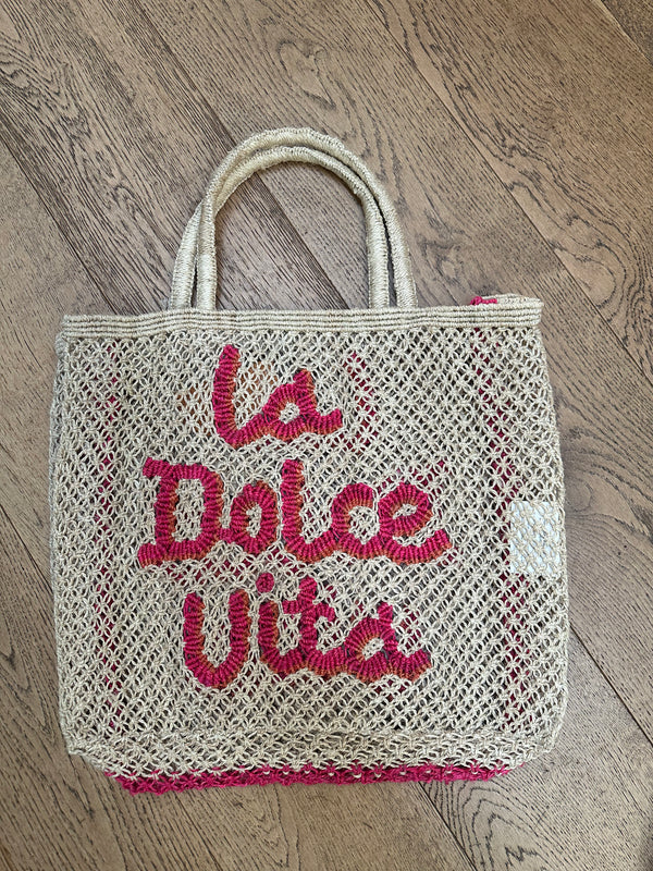 Large Jute Bag - La Dolce Vita - Natural with Red