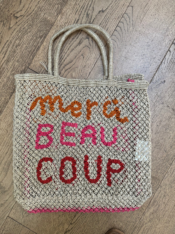 Large Jute Bag - Merci Beau Coup- Tango, Pink, Scarlett