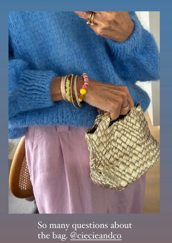 TINY MINI WOVEN TOTE - GOLD